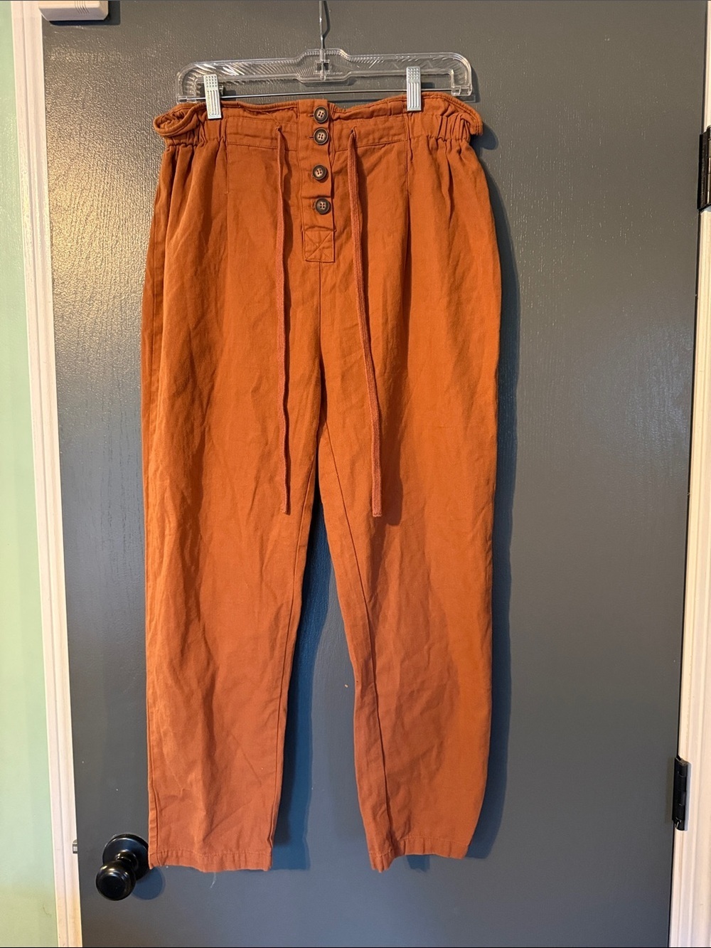 Blu Pepper Women’s Drawstring Button-Fly Chinos - Rust Orange
